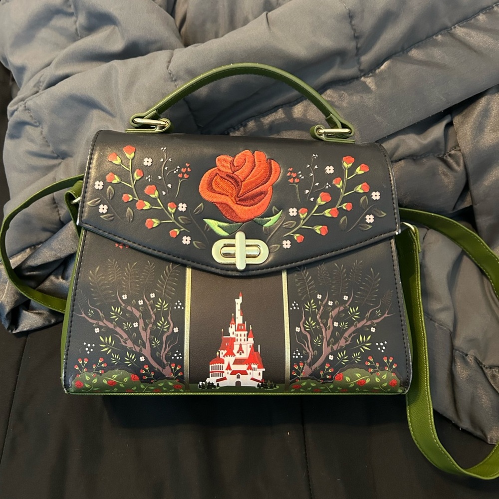 Loungefly Beauty and the Beast Floral Embroidered Black Handbag